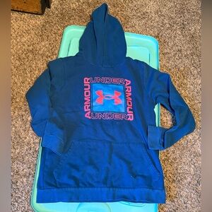 Under Armour Blue Hoodie with Vibrant Pink Logo